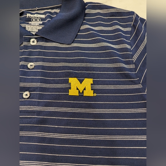 PRO Edge University of Michigan Blue Striped Short Sleeve Golf Polo - Picture 2 of 6